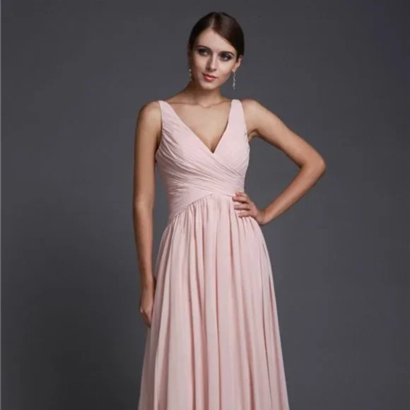Hebebos | Dresses | Champagne Aline Princess Vneck Chiffon Bridesmaid Dress  | Poshmark